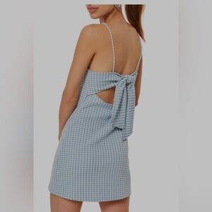 Topshop Gingham Pinafore Minidress Blue and White Tie Front Backless